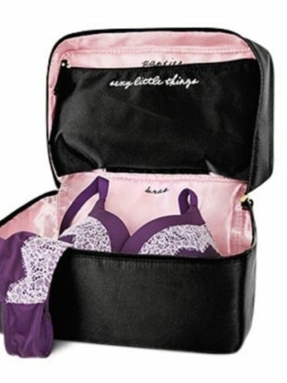 VINTAGE VICTORIA'S SECRET Black With Signature Pink Trim Bra/Panty‎ Tote Bag
